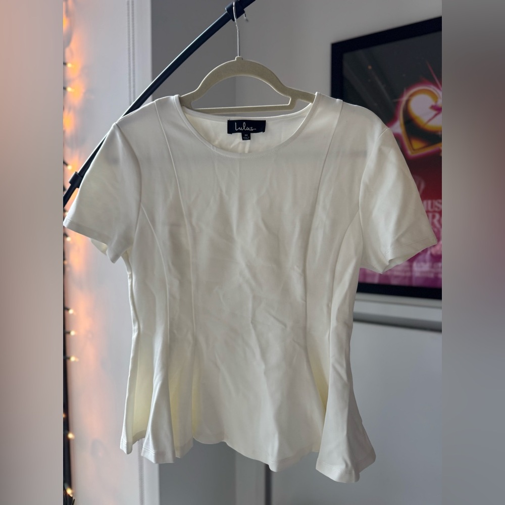 Lulu's White Short Sleeve Peplum Top